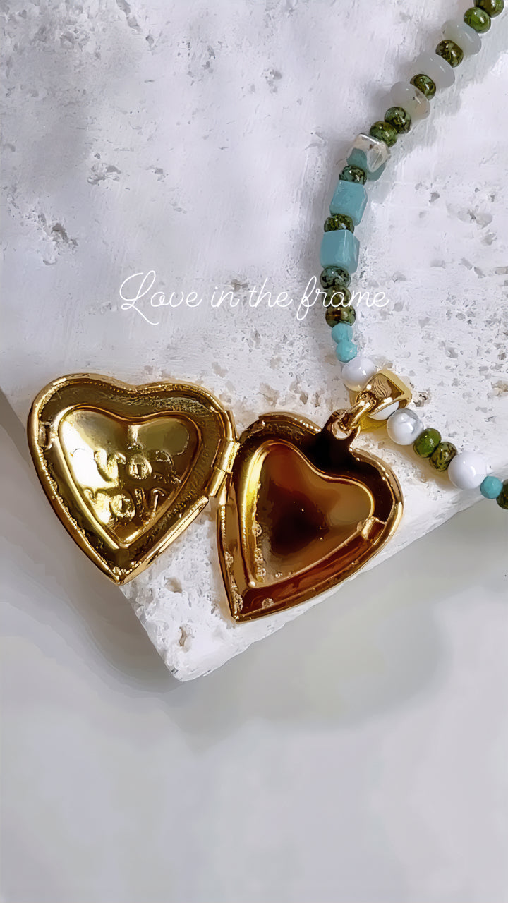 Chic Green Heart Open Pendant Bead Necklace