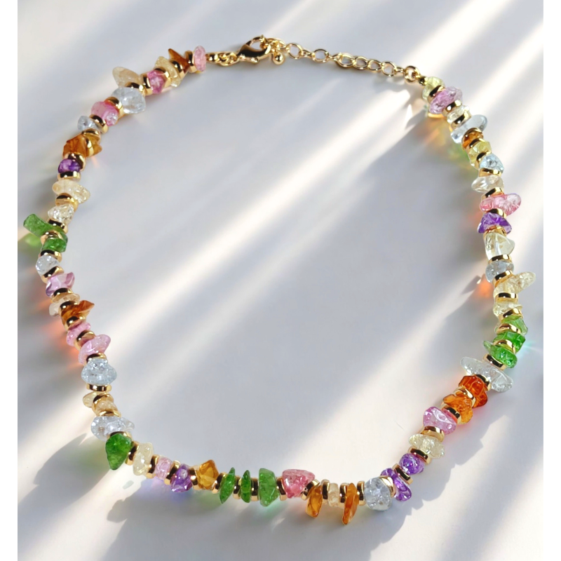 Colorful Natural Gemstone Mixed Gold Necklace