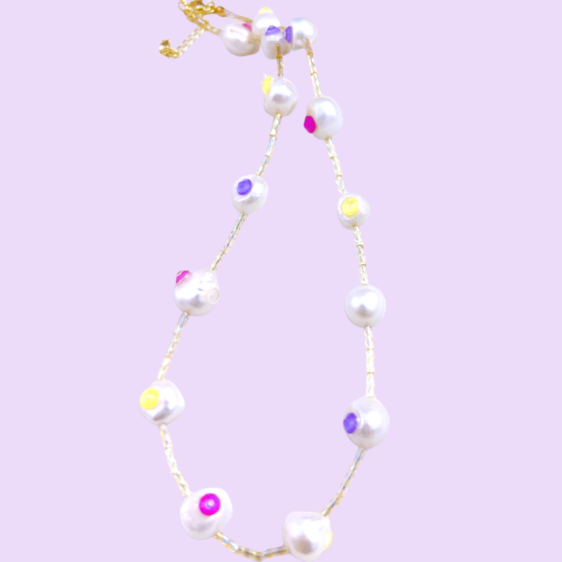 Baroque Pearl Mocha Crystal Colorful Necklace