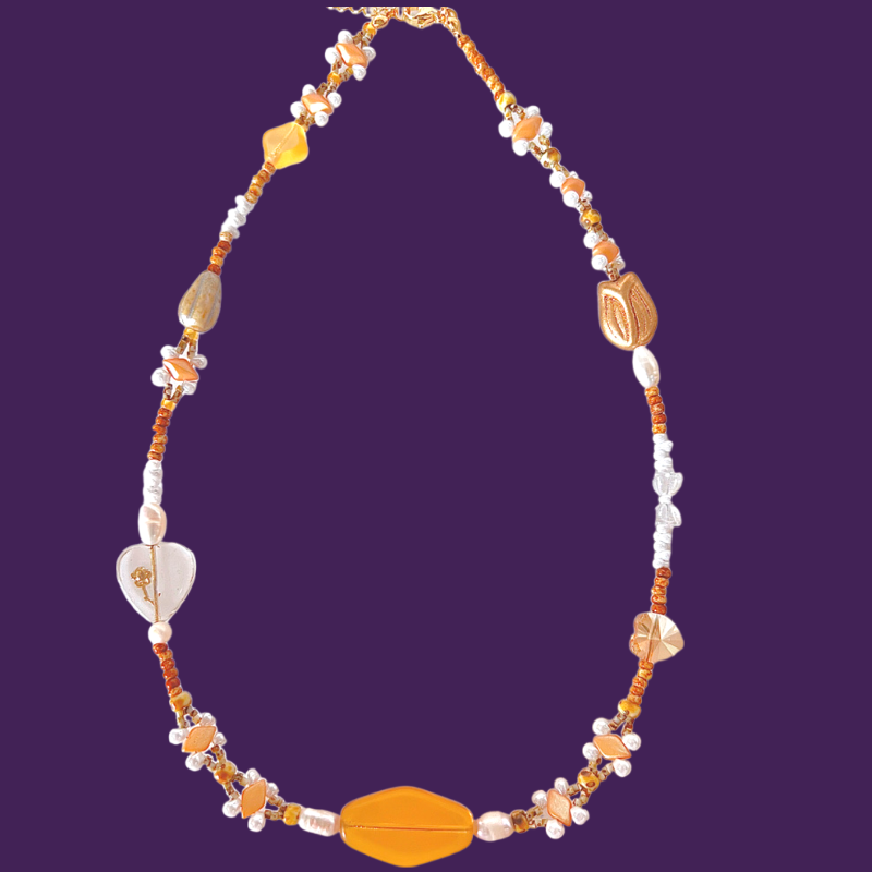 Amber Czech Delica Beads Preciosa Pearl Necklace