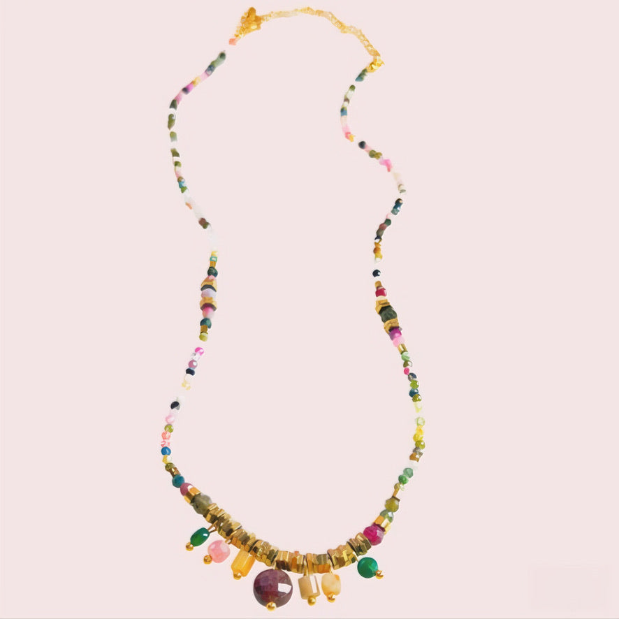 Bohemian Beads Simple Mixed Gold Necklace