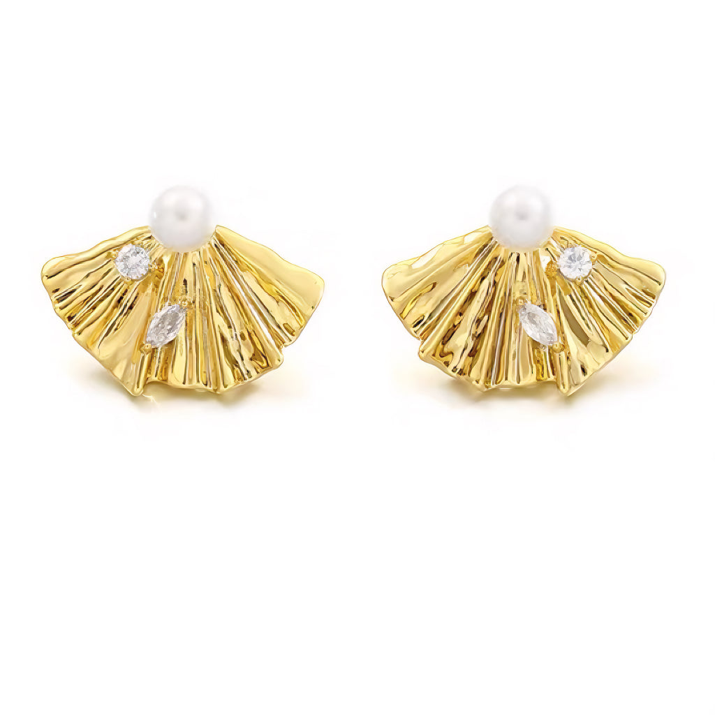 Vintage Simple Fan-shaped Gold Lustrous Earrings