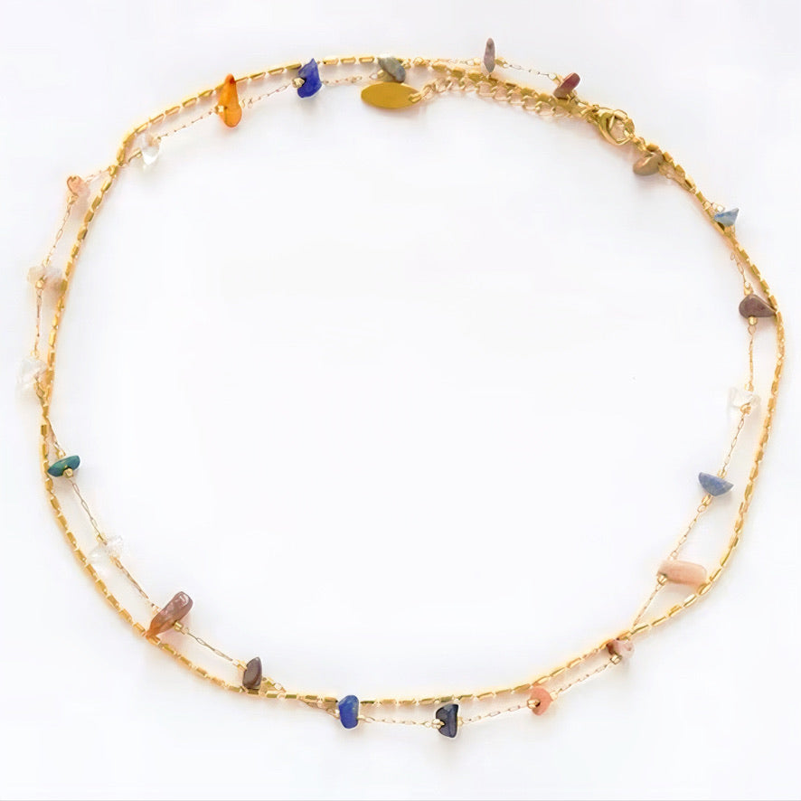 Natural Gemstone Gold Colorful Double Chain Necklace