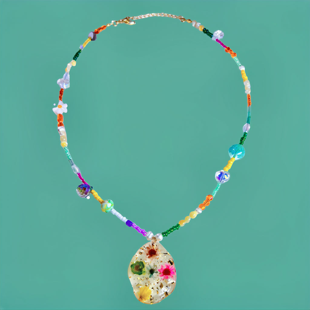 Colorful Chic Antique Bead Gemstone Crystal Summer Necklace