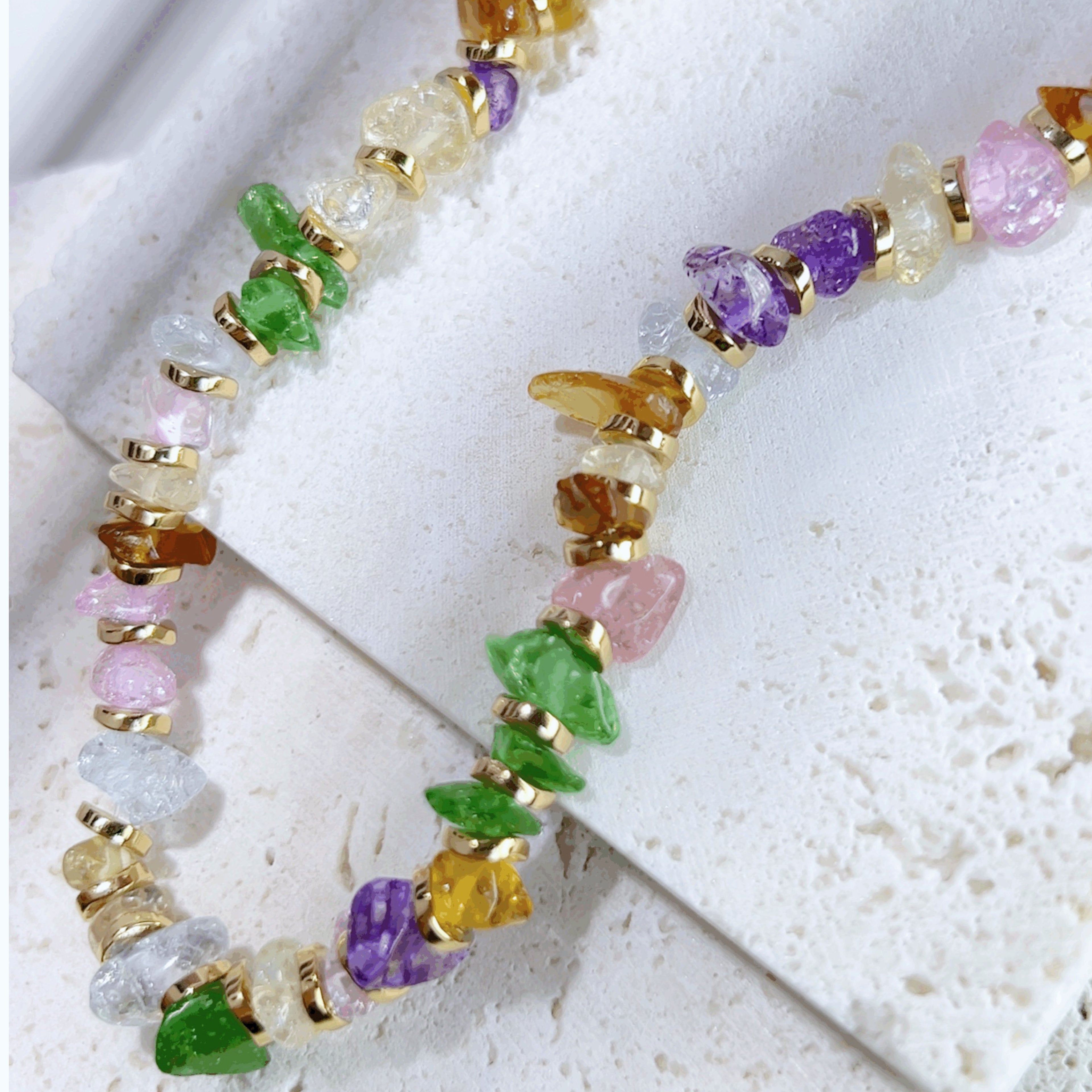 Colorful Natural Gemstone Mixed Gold Necklace