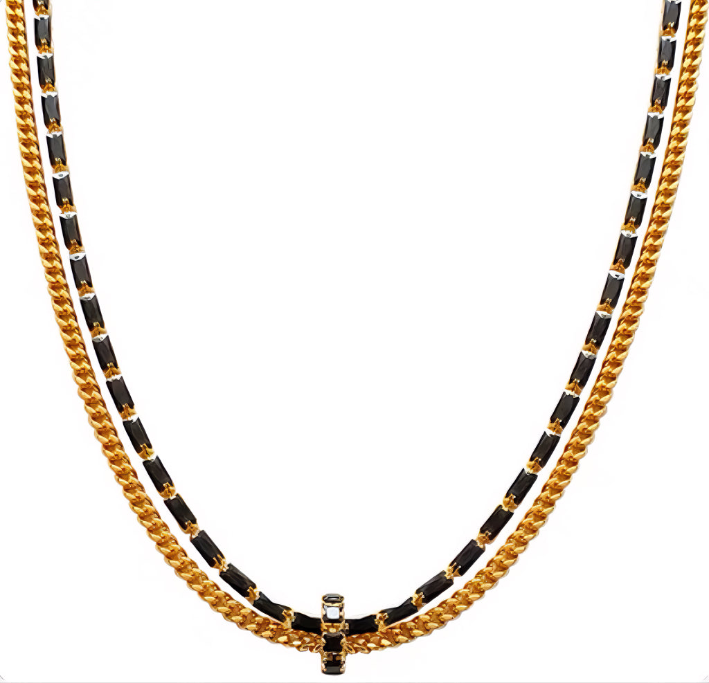 European Style Vintage Simple Gold Black Double Chain Necklace