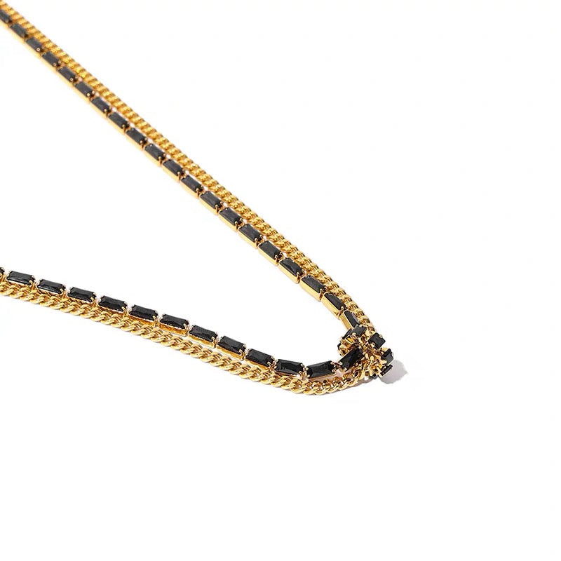 European Style Vintage Simple Gold Black Double Chain Necklace