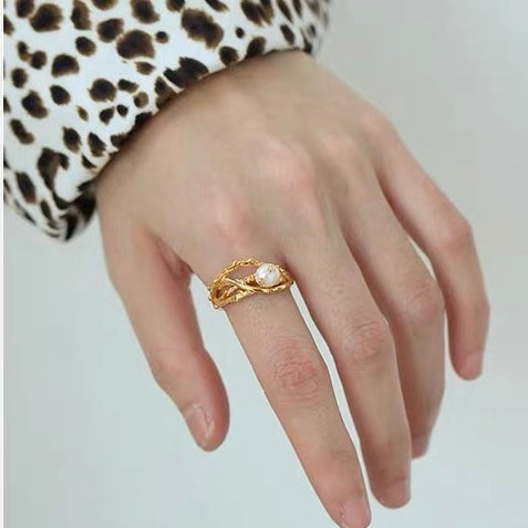 French Vintage Style Unique Layering Pearl Ring