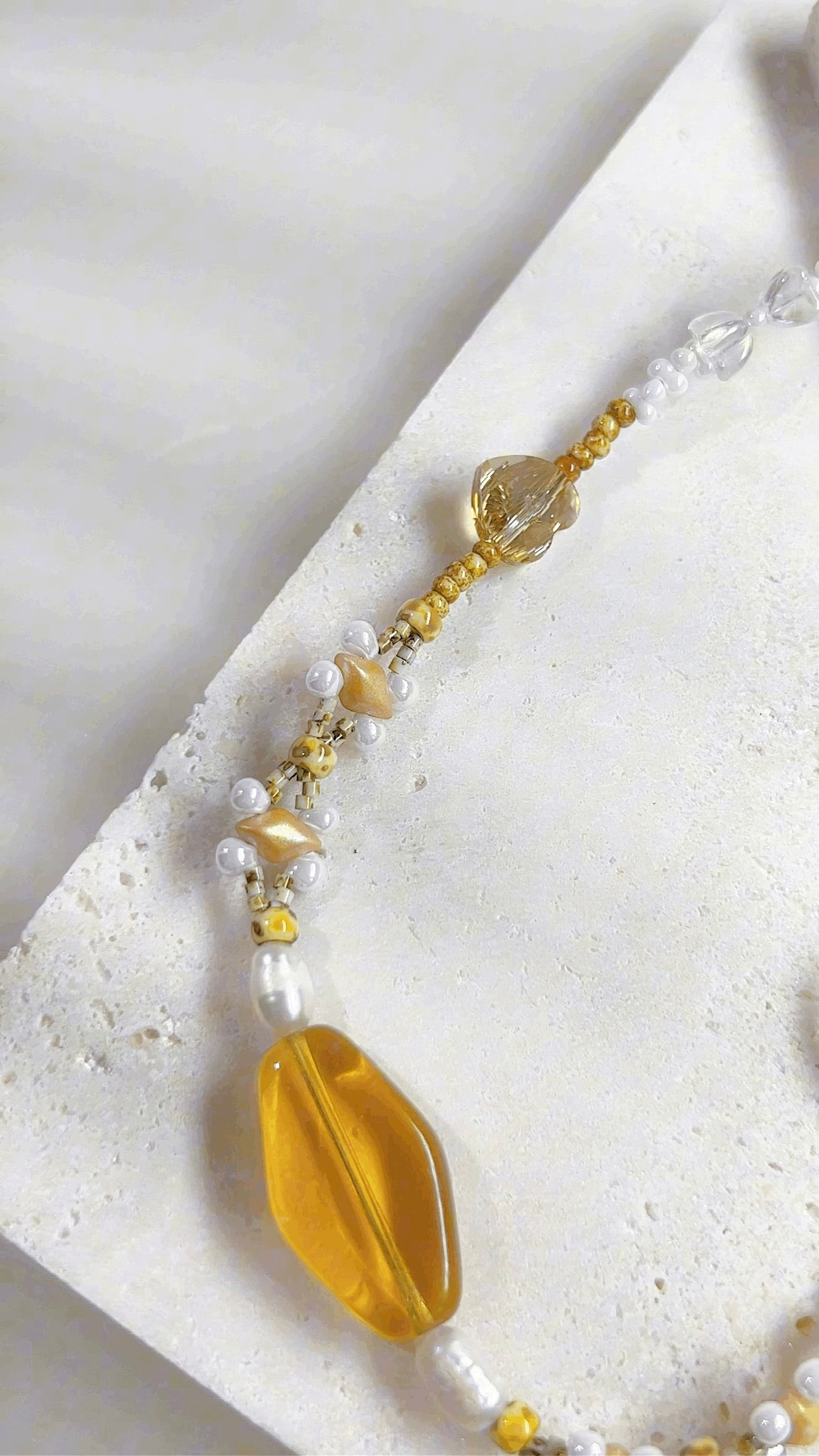 Amber Czech Delica Beads Preciosa Pearl Necklace