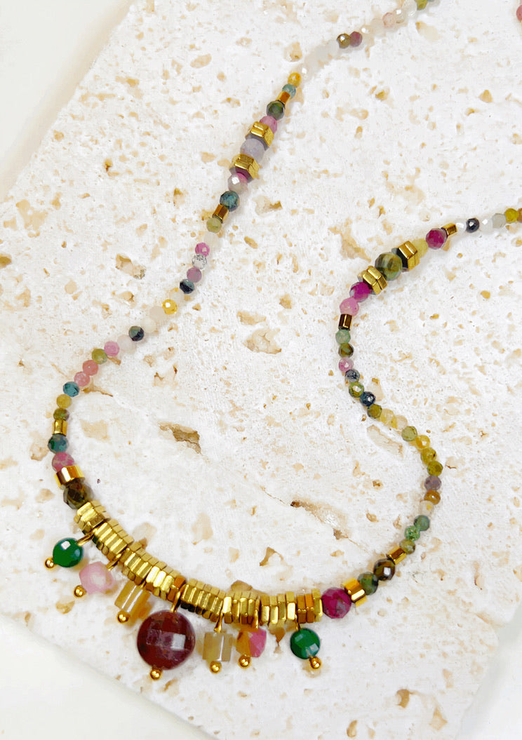 Bohemian Beads Simple Mixed Gold Necklace