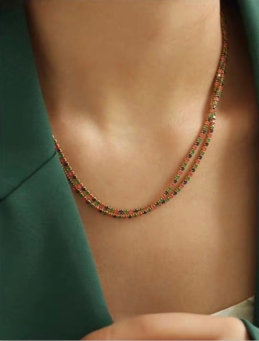 Cool Stylish Multi-color Double Chain Necklace