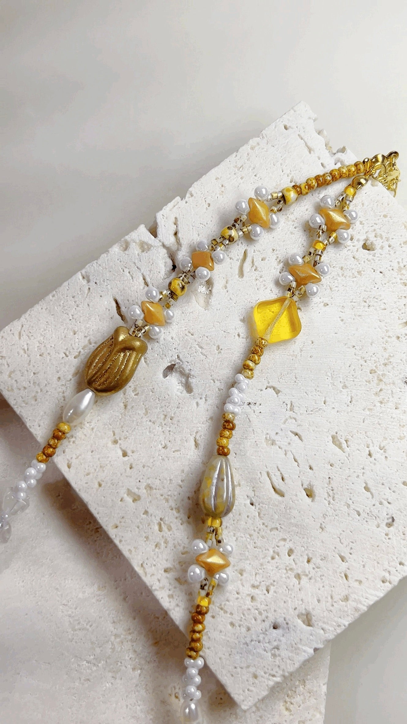 Amber Czech Delica Beads Preciosa Pearl Necklace