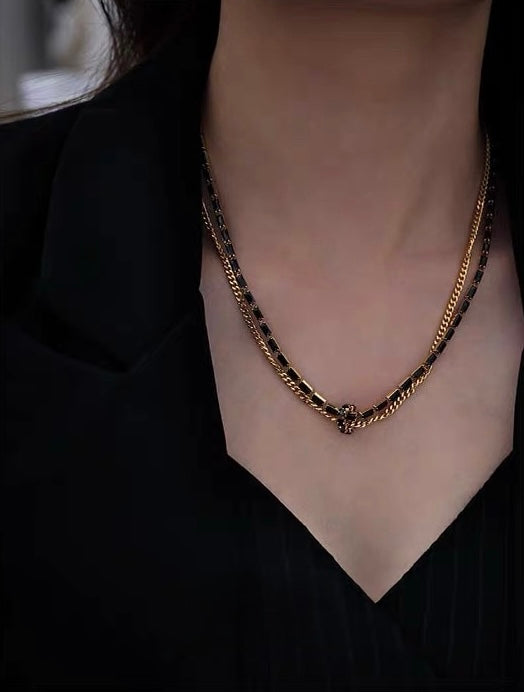 European Style Vintage Simple Gold Black Double Chain Necklace