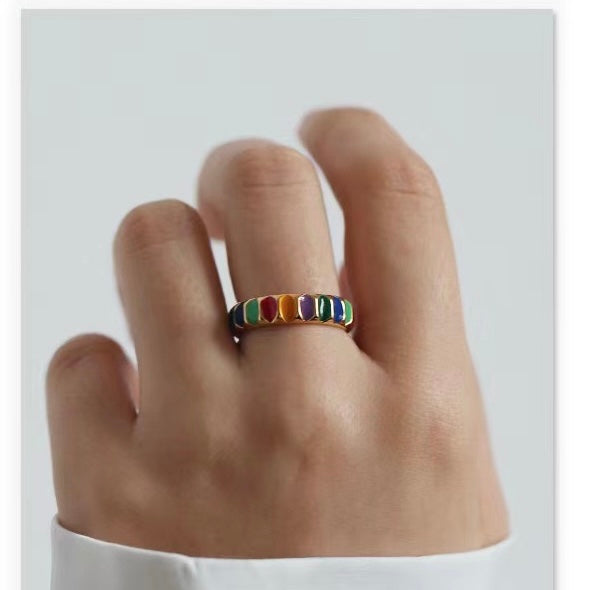 Rainbow Colorful Fashion Glazed Open Ring