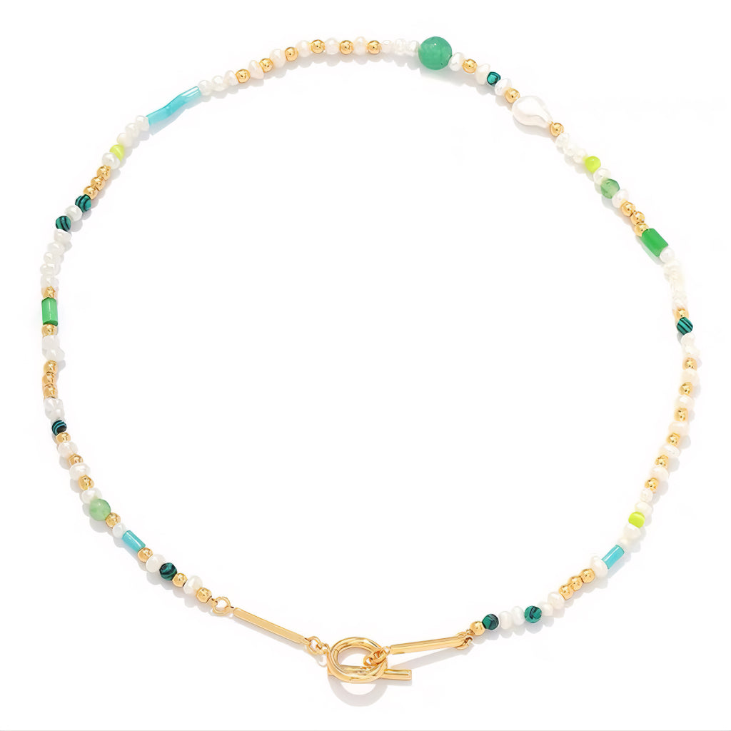 Natural Pearl Gemstone Gold Plated Necklace