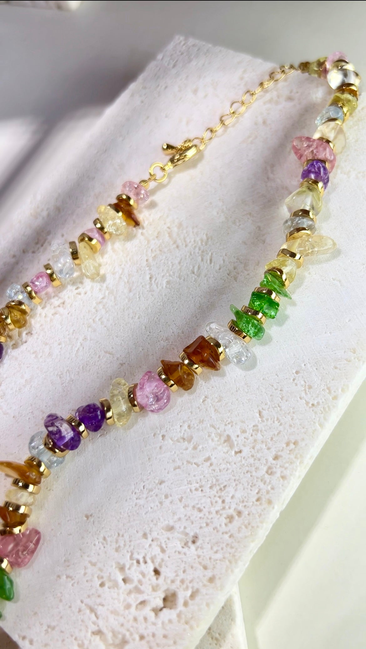 Colorful Natural Gemstone Mixed Gold Necklace