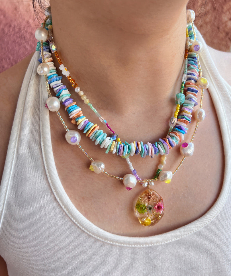 Baroque Pearl Mocha Crystal Colorful Necklace