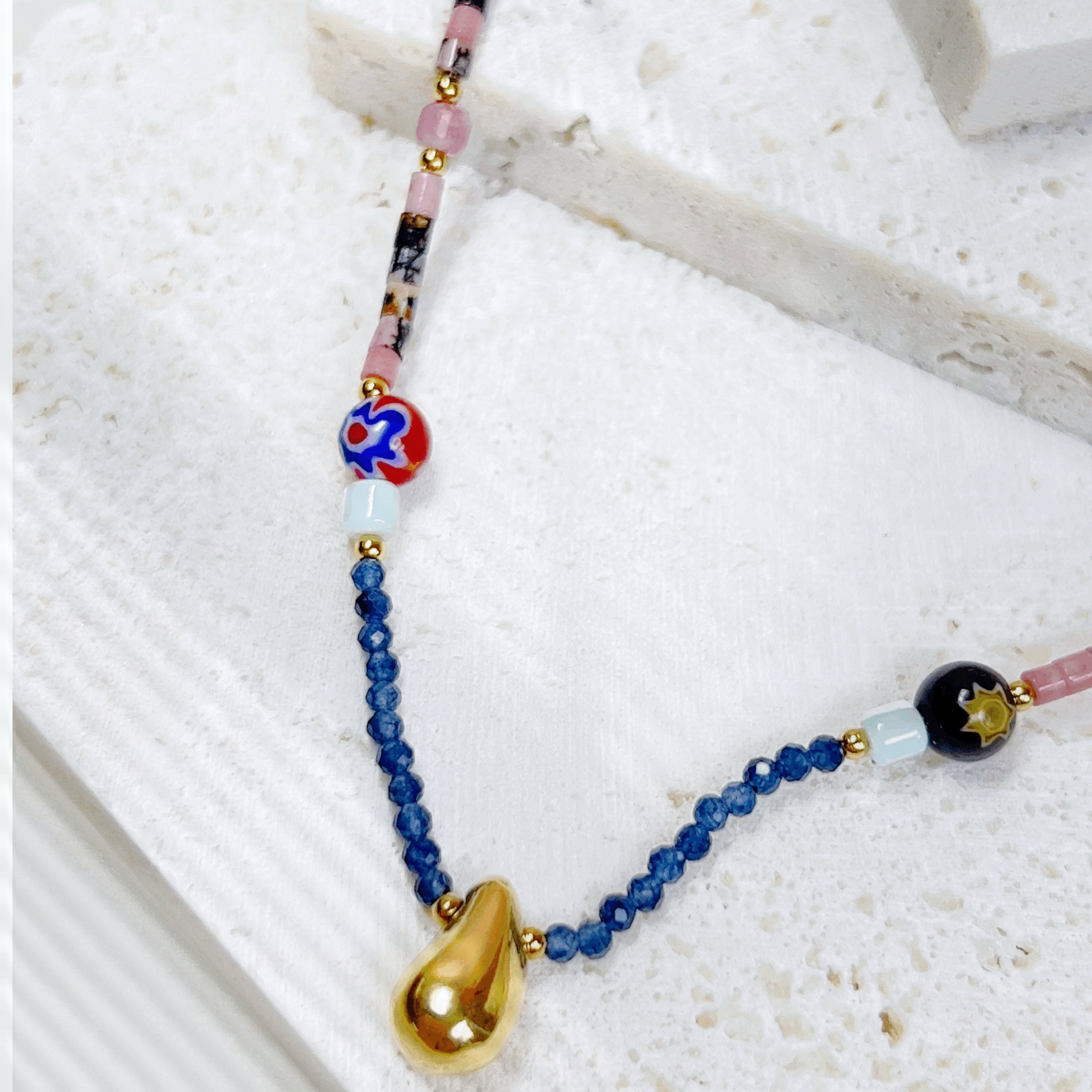 Bohemian Beads Gold Necklace