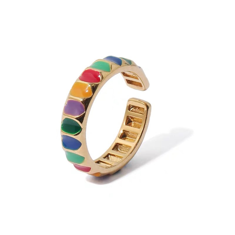 Rainbow Colorful Fashion Glazed Open Ring