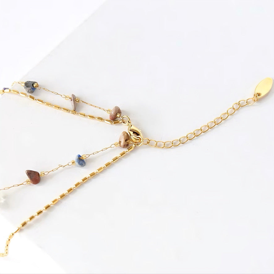 Natural Gemstone Gold Colorful Double Chain Necklace