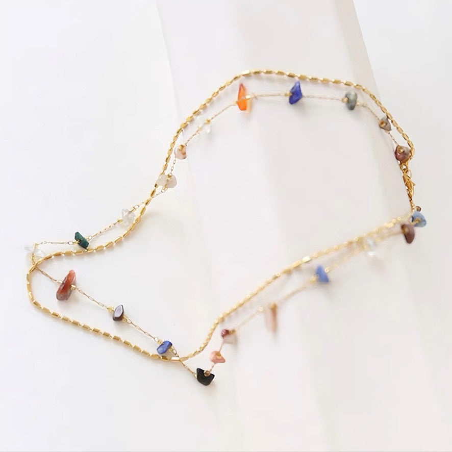 Natural Gemstone Gold Colorful Double Chain Necklace